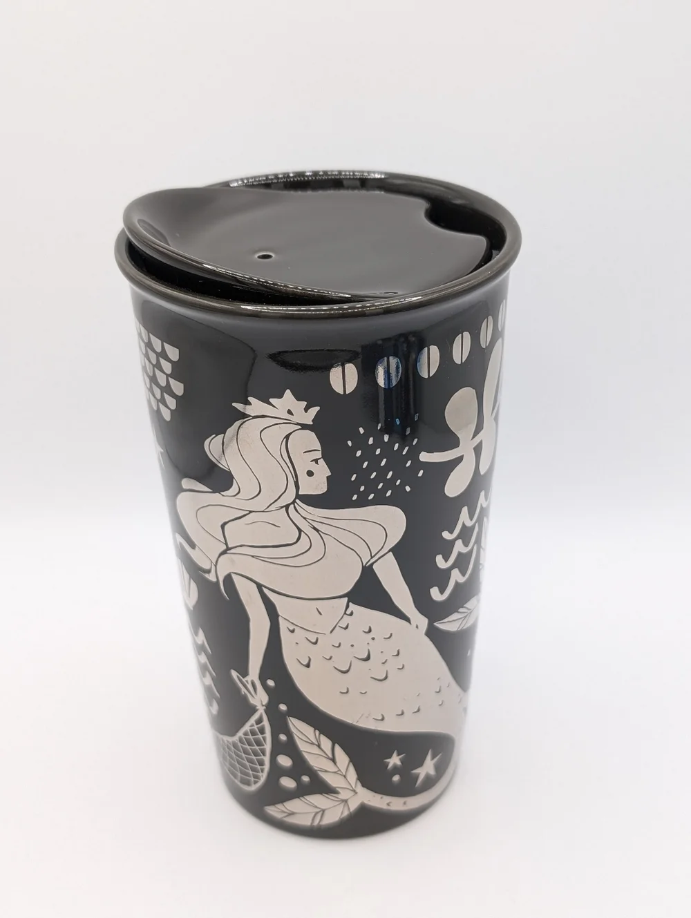 Starbucks Anniversary Silver Brown Siren Mermaid Coffee Ceramic Tumbler 12 oz
